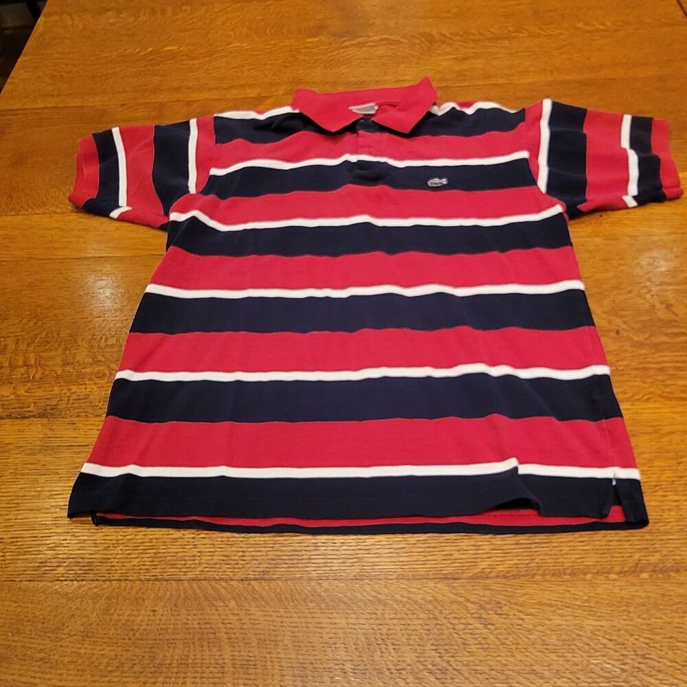 Lacoste Polo Shirt Mens XL Striped Cotton Knit Logo Short Sleeve Casual